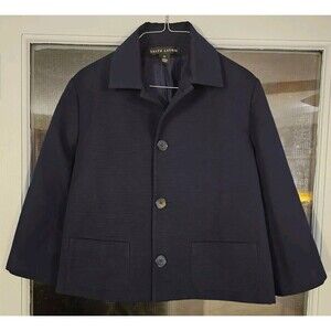 RALPH LAUREN BLACK LABEL Navy 3/4 Sleeve Crop Jacket Pea Coat Womens 14 purple